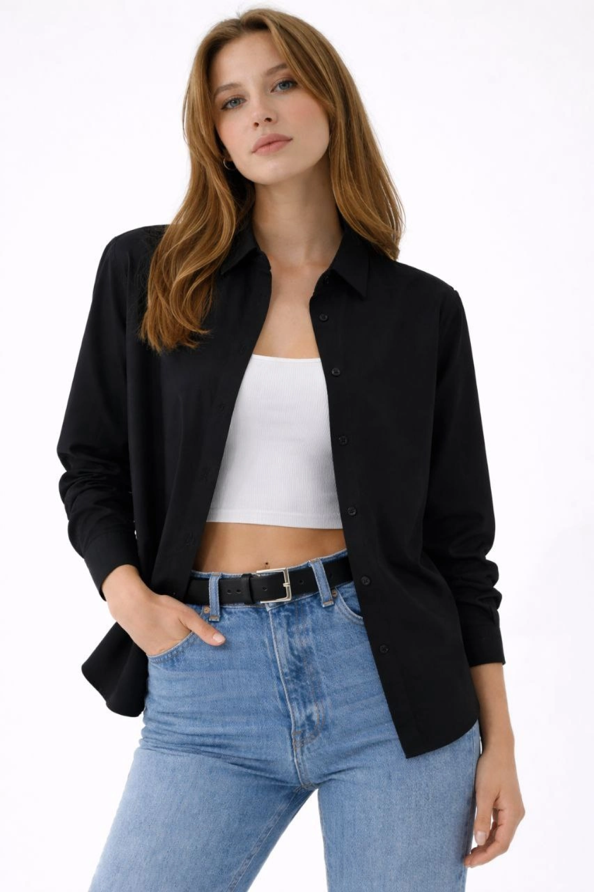 Kadın Uzun Kollu Gömlek Düğmeli Klasik Yaka Günlük ve Ofis Şıklığına uygun - Siyah