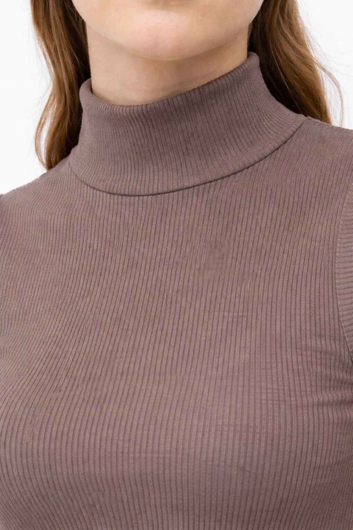 Kadın Yarım Balıkçı Yaka Fitilli Kaşkorse Atlet Basic Şık Bluz Badi - Kahverengi