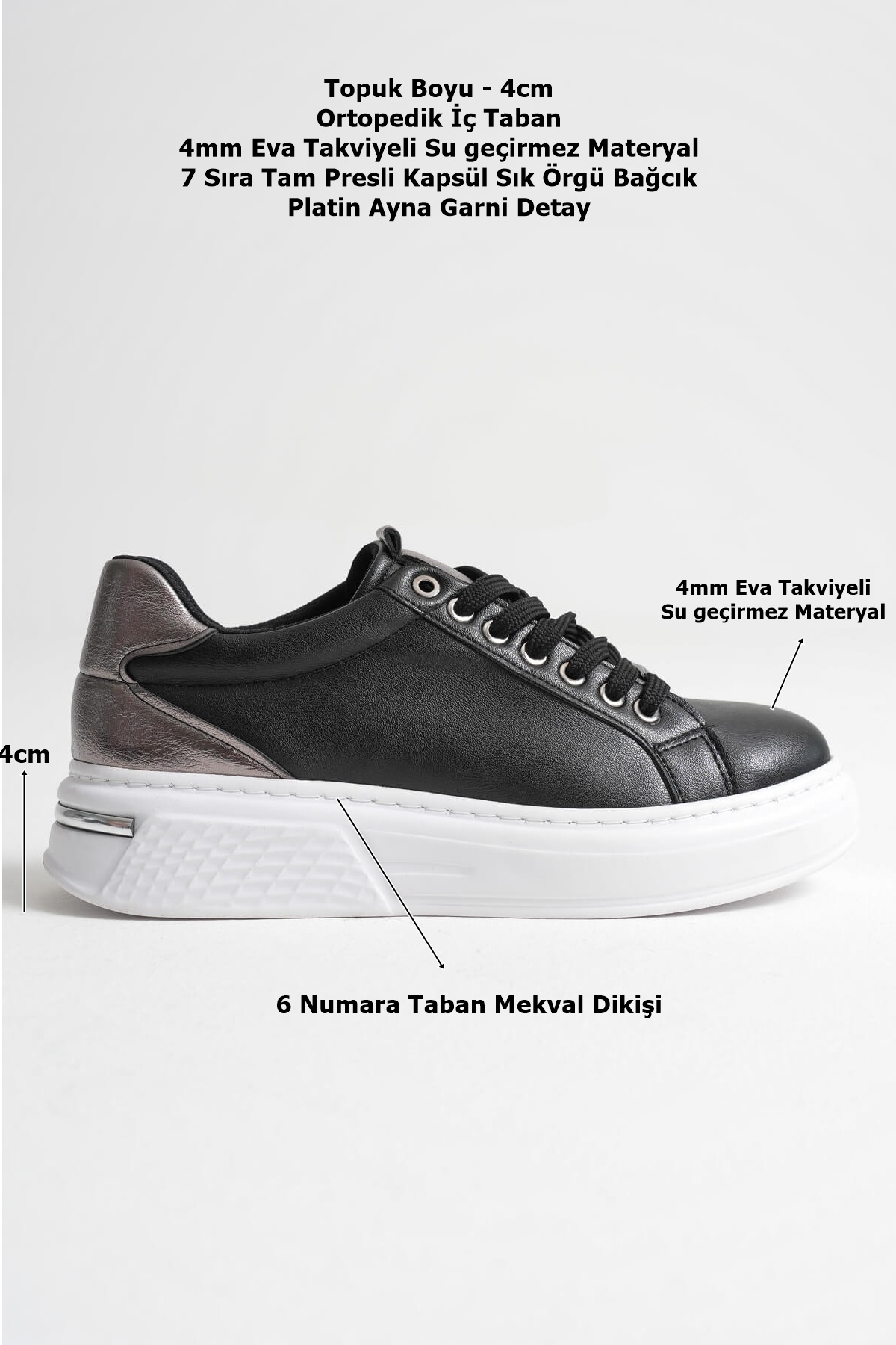 Vega Platin Detaylı Siyah Kadın Spor Ayakkabı