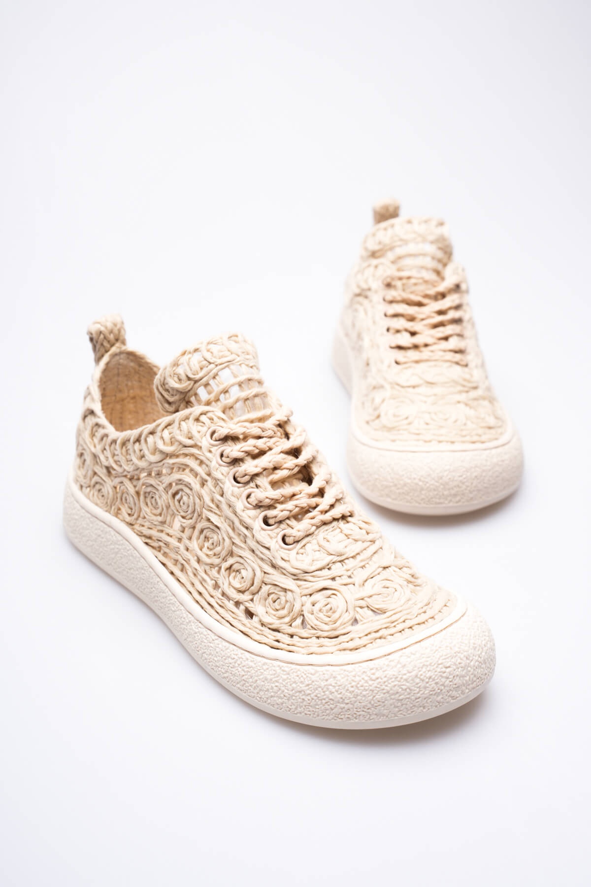 Kadın Bej Örgü Detaylı Günlük Sneaker Rahat ve Hafif Spor Ayakkabı TR01MY01C