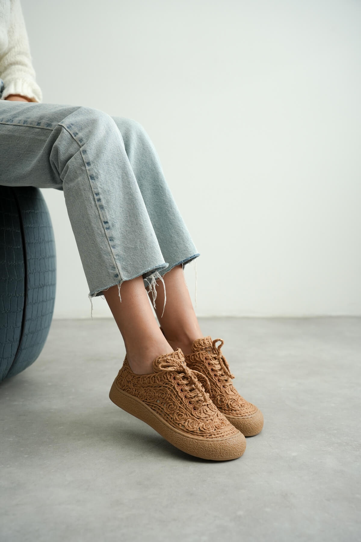 Kadın Taba Örgü Detaylı Günlük Sneaker Rahat ve Hafif Spor Ayakkabı TR01MY01D