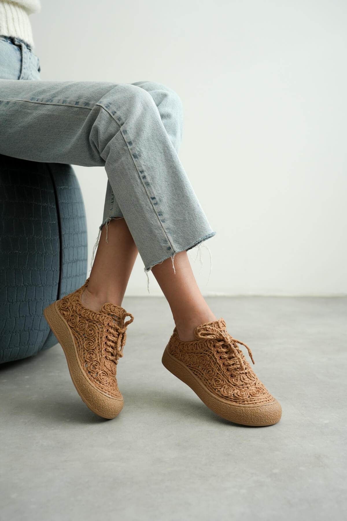 Kadın Taba Örgü Detaylı Günlük Sneaker Rahat ve Hafif Spor Ayakkabı TR01MY01D