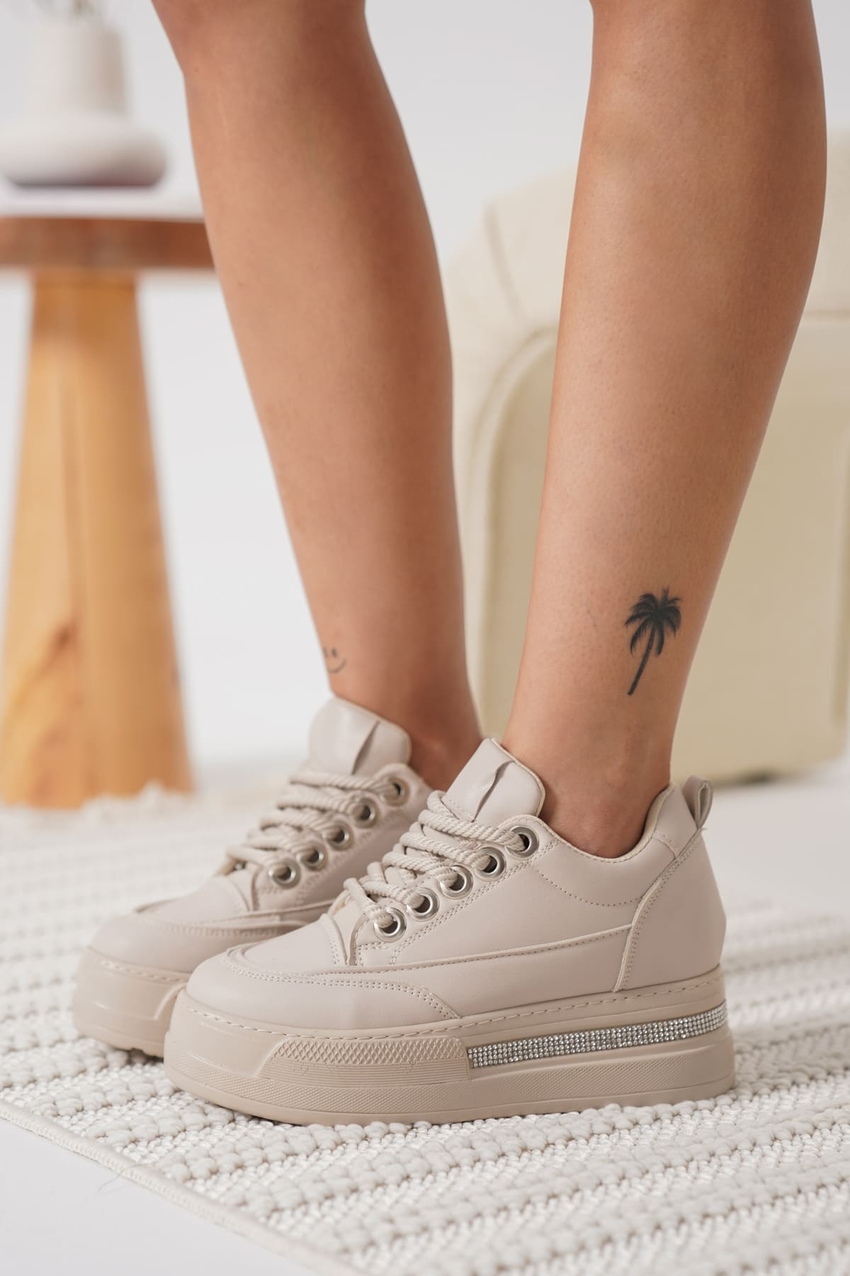 Ecila Kadın Bej Gizli Topuklu Sneaker