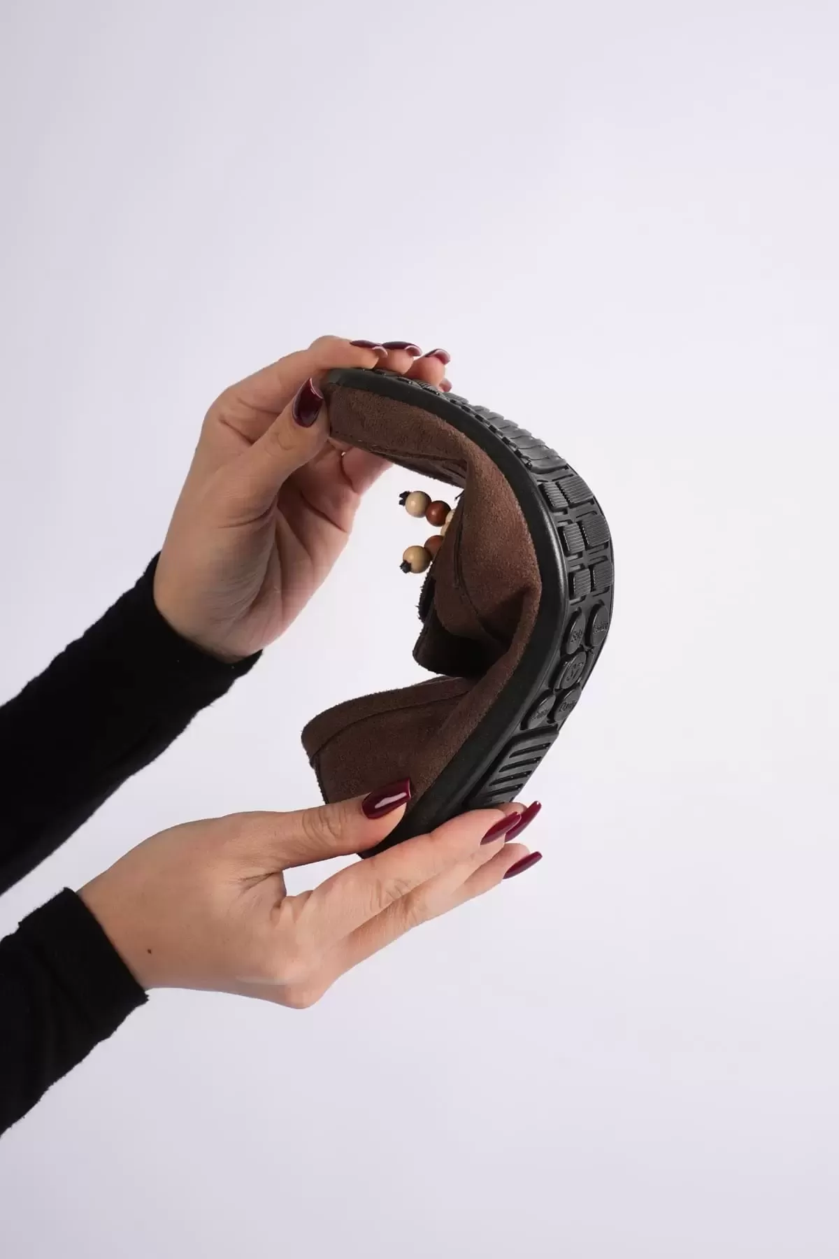 Brassel Kadın Acı Kahve Süet Boncuk Detaylı Püsküllü Loafer Ayakkabı Rahat Günlük