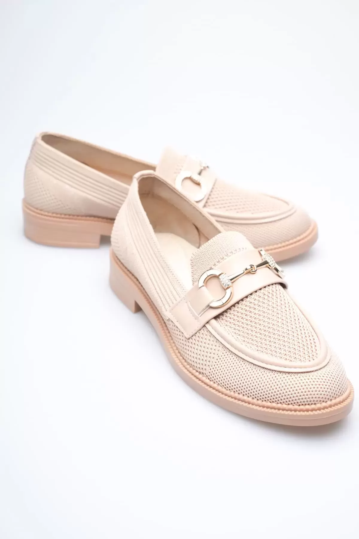 Bej Kadın Loafer Metal Tokalı Rahat Günlük Ayakkabı TR30MS02B