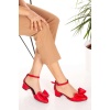 Kadın Kırmızı Kısa Topuklu Fiyonklu Ayakkabı