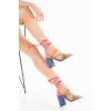 Kadın Yazlık Mavi Bilekten Bağlamalı Kalın Topuklu Renkli Ayakkabı