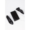 Kadın Siyah Cilt Kısa Topuklu Stiletto Ayakkabı Çanta Takımı