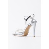 Kadın Yüksek Topuklu Platformlu Taş İşlemeli Gümüş Kırışık Rugan Yazlık Ayakkabı