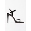 Kadın Yüksek Topuklu Platformlu Taş İşlemeli Siyah Kırışık Rugan Yazlık Ayakkabı