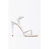 Kadın Yüksek Topuklu Platformlu Taş İşlemeli Beyaz Kırışık Rugan Yazlık Ayakkabı
