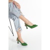 Kadın Zümrüt Yeşil Tokalı Arkası Açık İnce Topuklu Günlük Ayakkabı