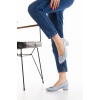 Kadın Mavi Suni Deri Kısa Topuklu Stiletto Tokalı