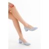 Kadın Mavi Suni Deri Kısa Topuklu Stiletto