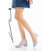Kadın Mavi Suni Deri Kısa Topuklu Stiletto