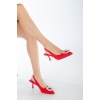 Kadın Kırmızı Saten Tokalı İnce Topuklu Ayakkabı