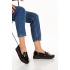 Siyah Rugan Taş Bağcık Rahat Loafer Ayakkabı