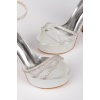 Gümüş Taş İşlemeli Platform Topuklu Gece Ayakkabısı
