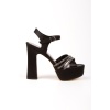 Siyah Saten Taş Detay Platform Topuklu Kadın Ayakkabı