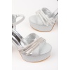 Gümüş Simli Taş Detay Platform Topuklu Kadın Ayakkabı