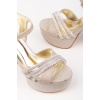 Altın Simli Taş Detay Platform Topuklu Kadın Ayakkabı