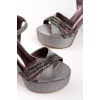 Platin Simli Taş Detay Platform Topuklu Kadın Ayakkabı