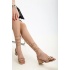 Kadın Nude Bilekten Bağlamalı Zincir Tokalı Kısa Topuklu Ayakkabı