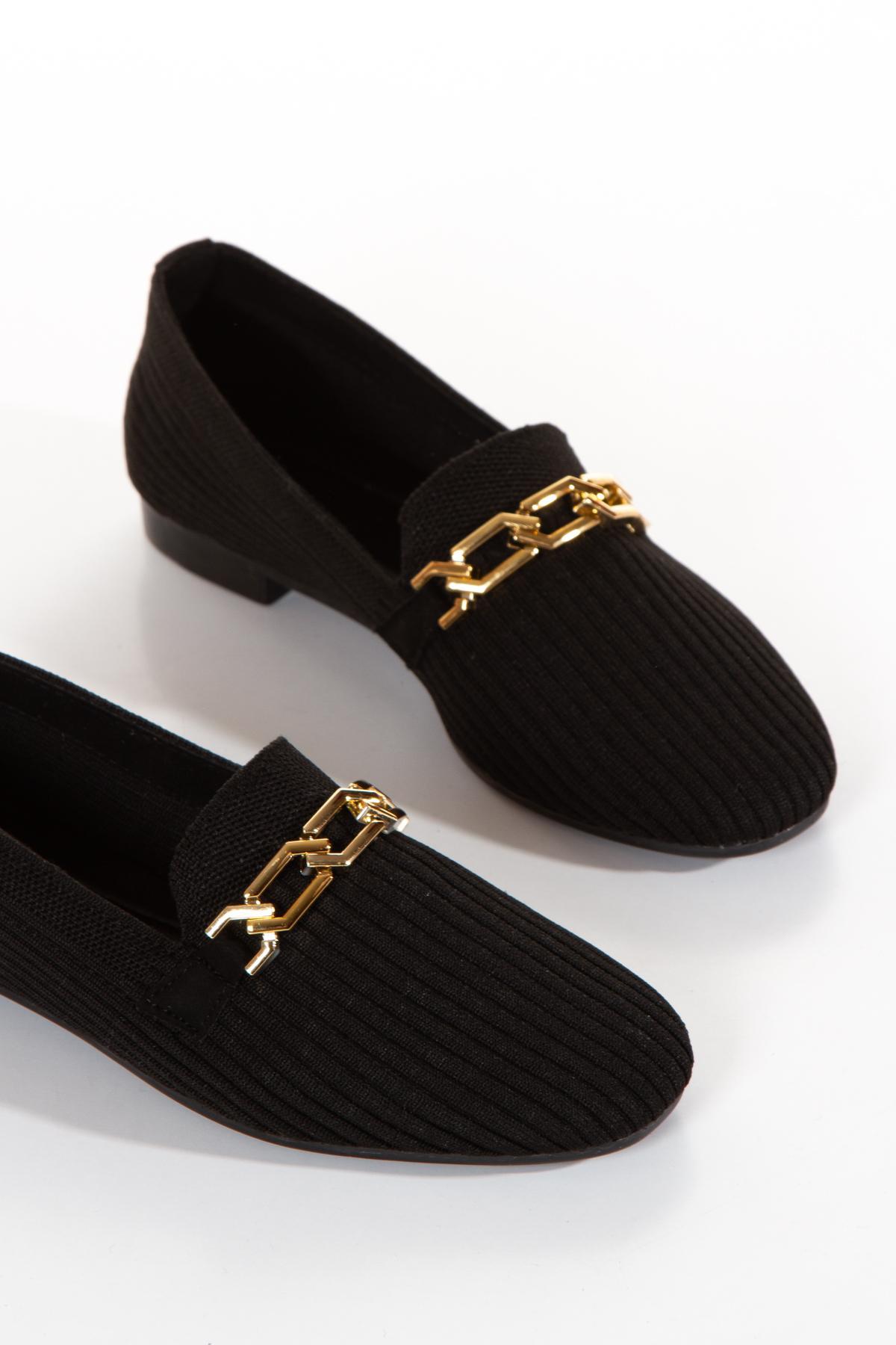 Kadın Siyah Gold Zincir Günlük Ayakkabı