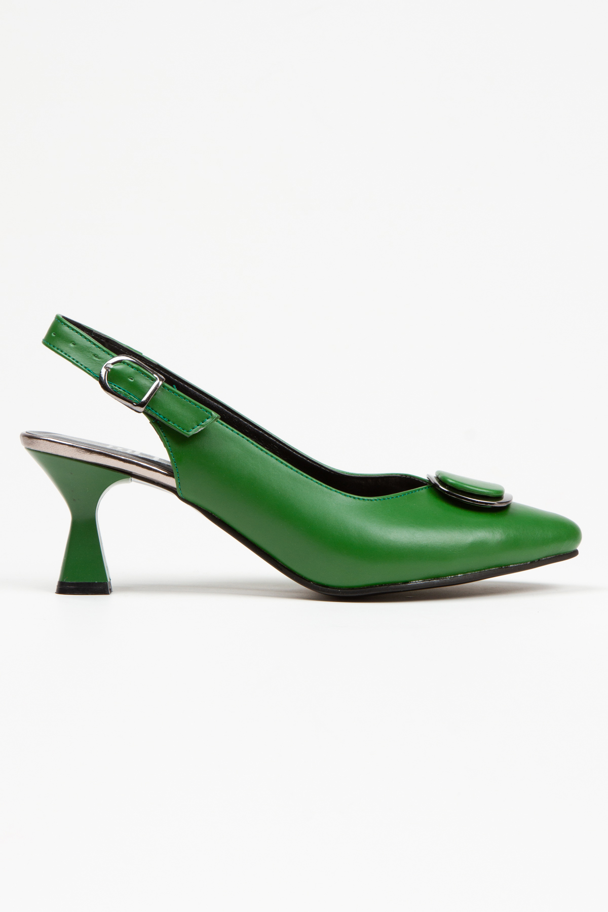 Kadın Zümrüt Yeşil Tokalı Arkası Açık İnce Topuklu Günlük Ayakkabı