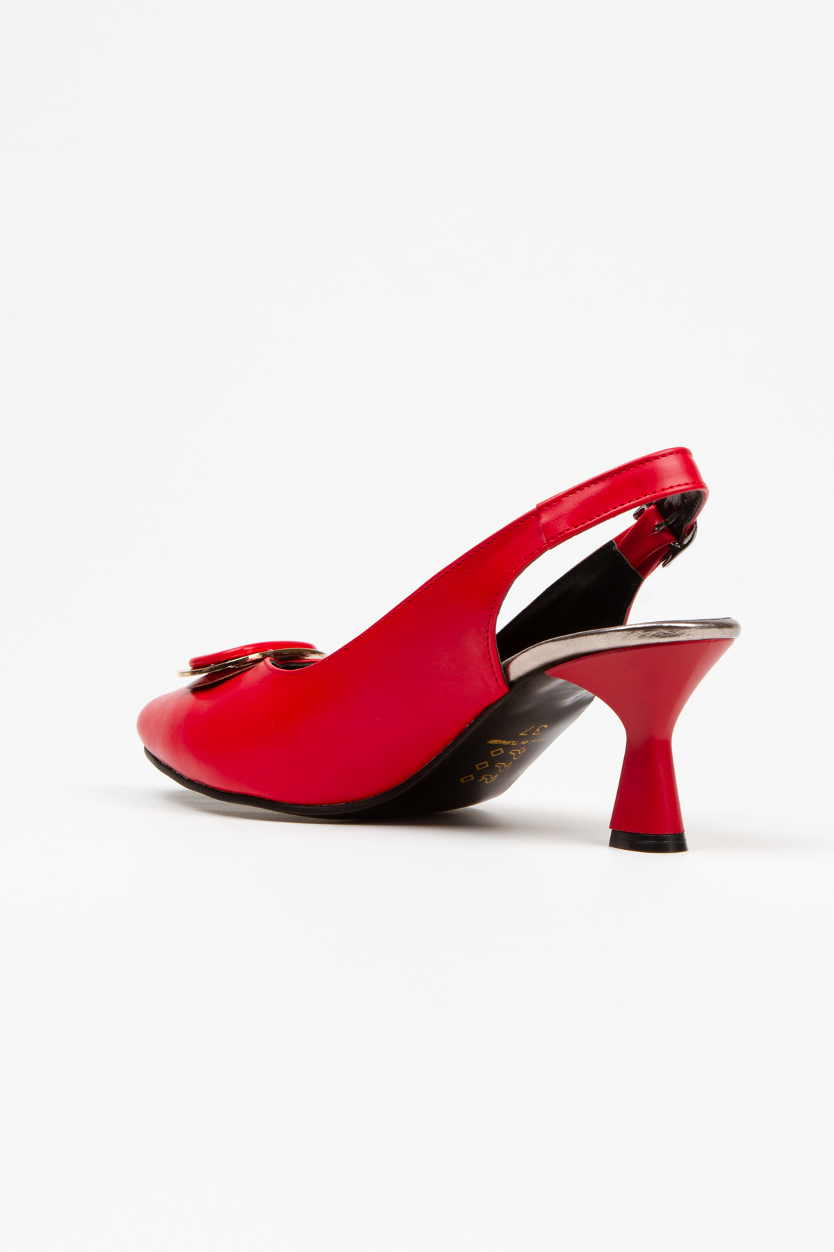 Kadın Kırmızı Tokalı Arkası Açık İnce Topuklu Günlük Ayakkabı