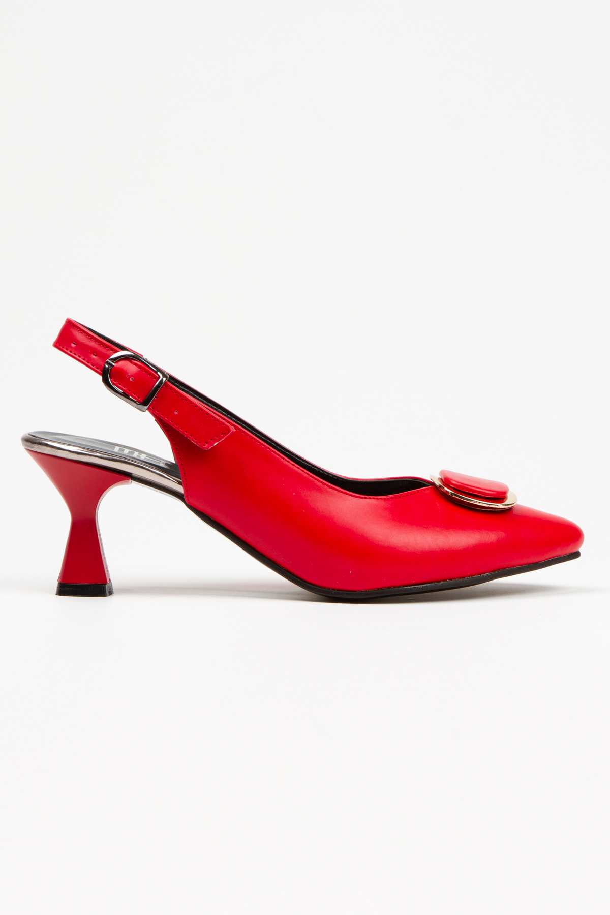 Kadın Kırmızı Tokalı Arkası Açık İnce Topuklu Günlük Ayakkabı