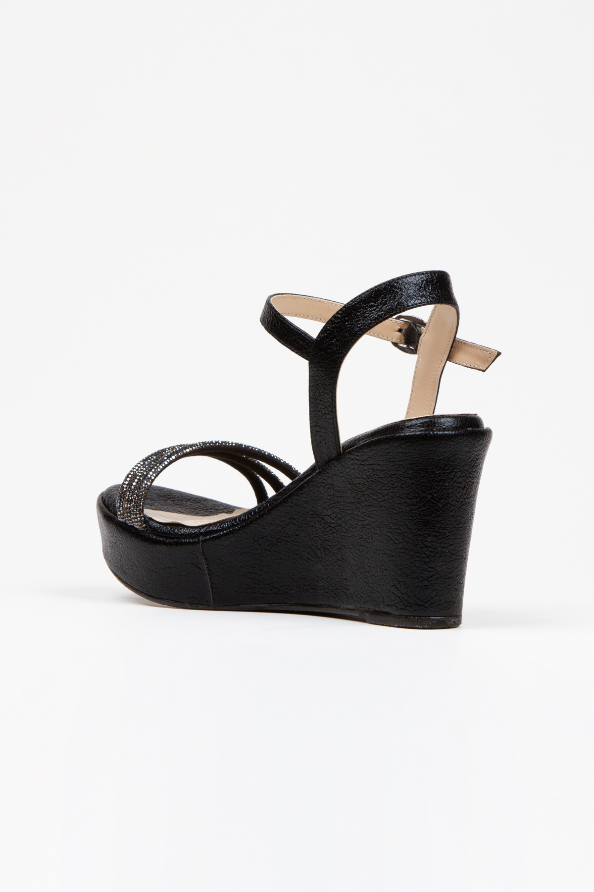 Kadın Yazlık Siyah Dolgu Topuklu Taş İşlemeli Sandalet