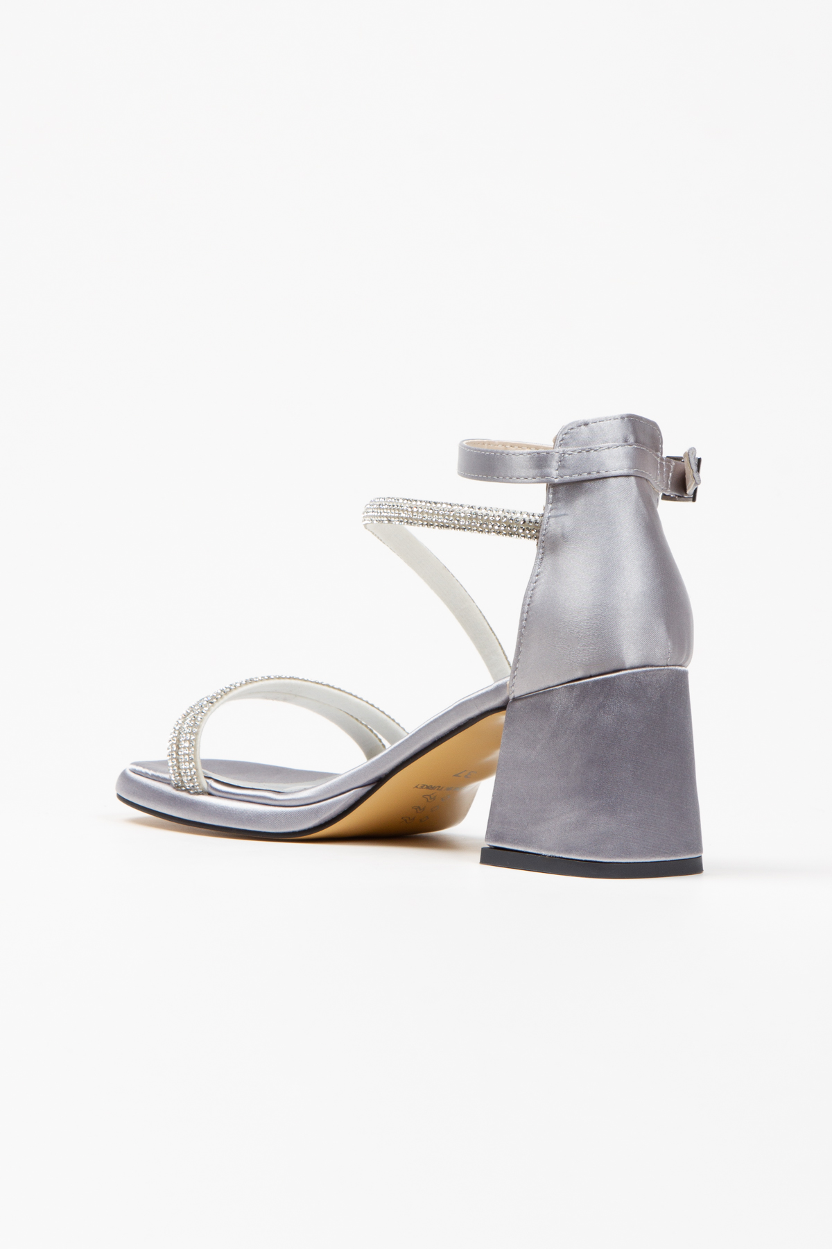 Kadın Gümüş Saten Platformlu Taş İşlemeli Abiye Ayakkabı