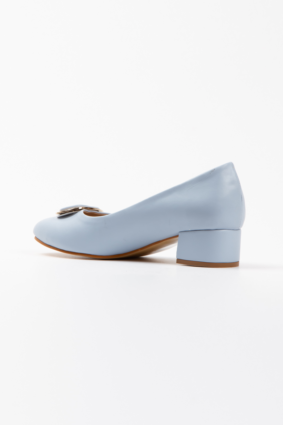 Kadın Mavi Suni Deri Kısa Topuklu Stiletto Tokalı