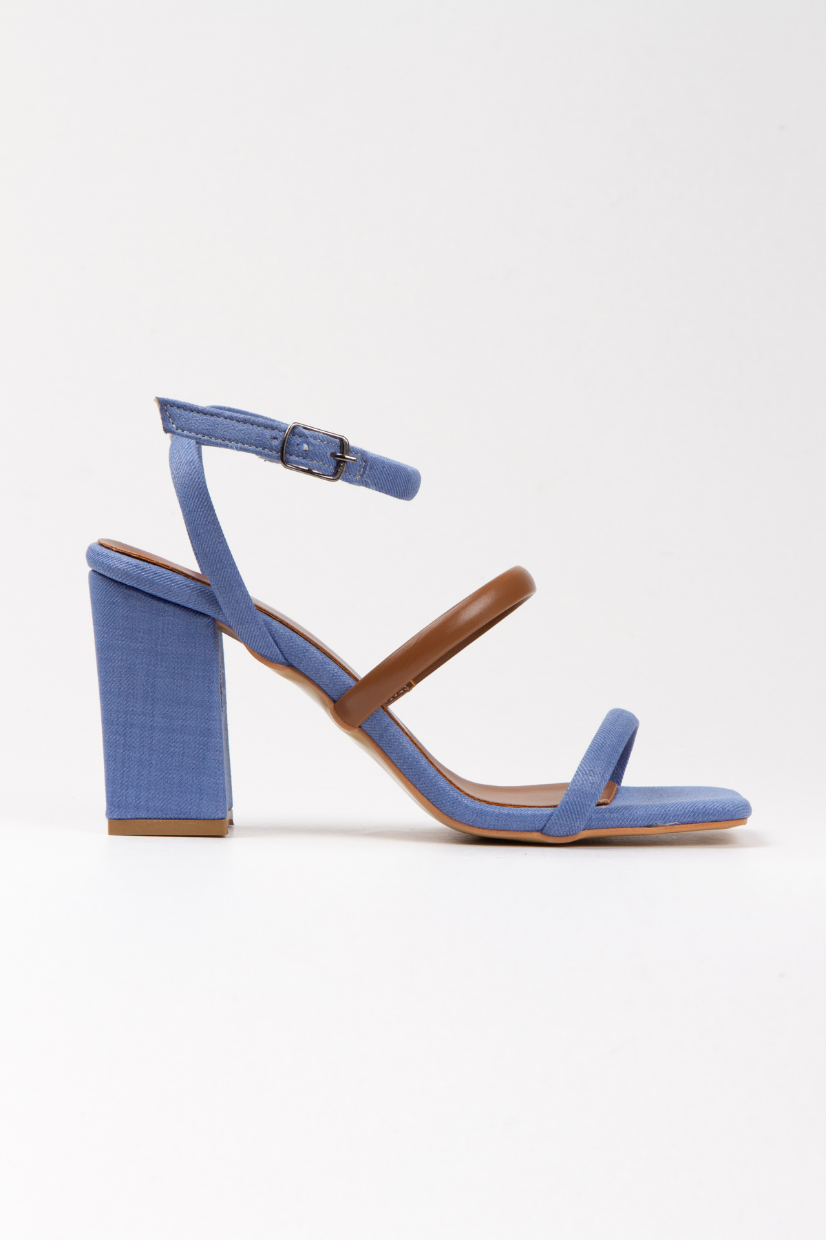 Kadın Mavi Kalın Yüksek Topuklu Biyeli Ayakkabı