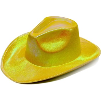 Neon Hologramlı Kovboy Model Parti Şapkası Sarı Yetişkin 39X36X14 cm (CLZ)