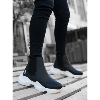 CLZ946 Bağcıksız Rahat Yüksek Taban Siyah Beyaz Taban Erkek Spor Yarım Bilek Bot