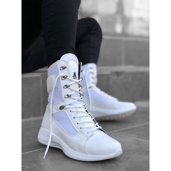 CLZ946 Bağcıklı Beyaz Yüksek Taban Boksör Unisex Spor Postal Bot