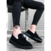 CLZ946 Bağcıksız Yüksek Taban Klasik Süet Siyah Siyah Taban Püsküllü Erkek Ayakkabı