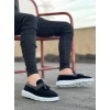 CLZ946 Bağcıksız Yüksek Taban Siyah Beyaz Taban Cilt Kemerli Klasik Püsküllü Corcik Erkek Ayakkabı