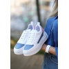CLZ741 - Beyaz Cilt Mavi Detaylı Bağcıklı Spor Ayakkabı