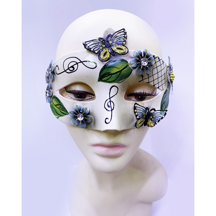 Kelebek ve Çiçek İşlemeli Venedik Maskesi Siyah Renk 10x18 cm (CLZ)