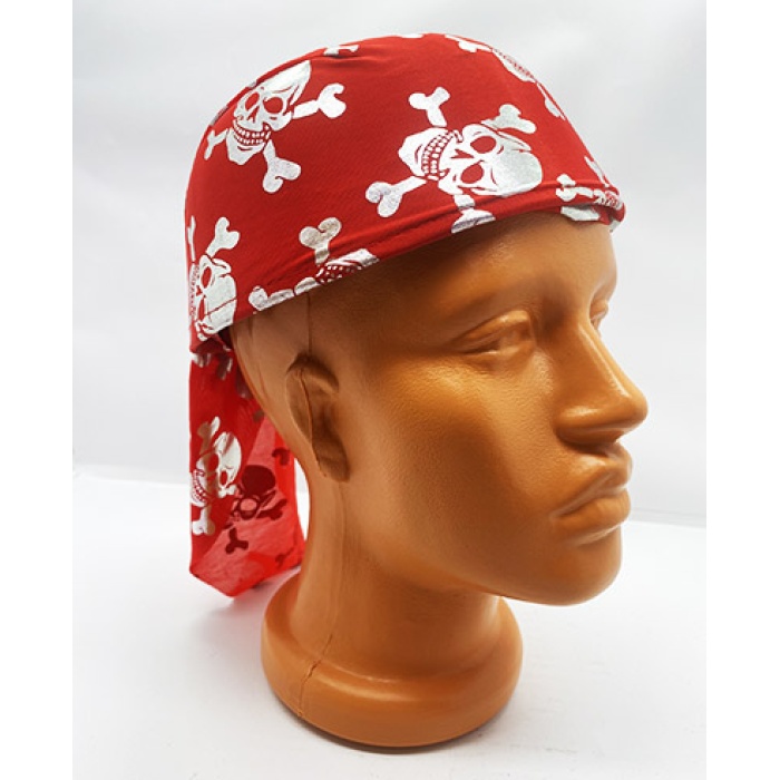 Kırmızı Renk Gümüş Kuru Kafa Baskılı Tas Korsan Şapkası  (CLZ)