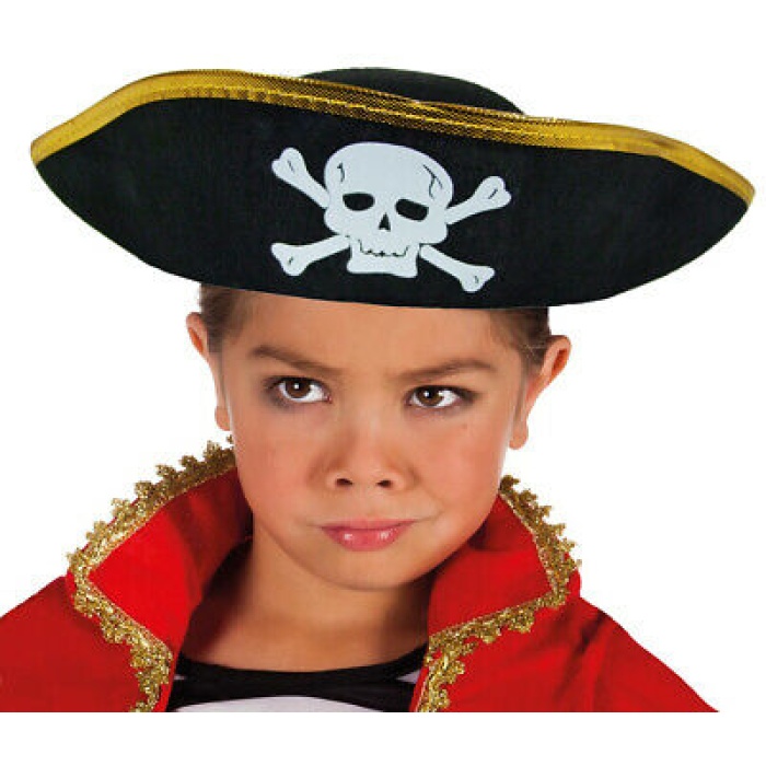 Altın Şeritli Çocuk Boy Yayvan Korsan Şapkası (CLZ)