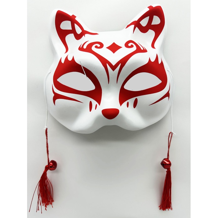 Kırmızı Püsküllü Boncuklu Plastik Kedi Maskesi 1 No 17x18 cm (CLZ)