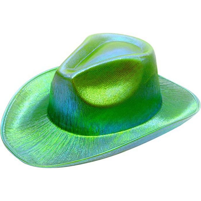 Neon Hologramlı Kovboy Model Parti Şapkası Yeşil Yetişkin 39X36X14 cm (CLZ)