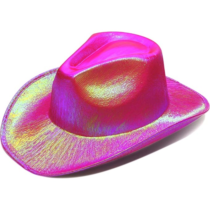 Neon Hologramlı Kovboy Model Parti Şapkası Fuşya Yetişkin 39X36X14 cm (CLZ)