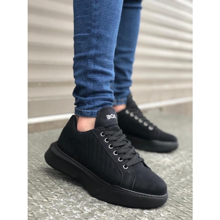 CLZ946 Bağcıklı Erkek Model Dikişli Yüksek Taban Siyah Spor Ayakkabı