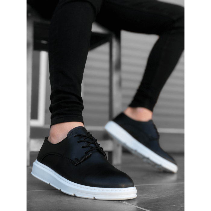 CLZ946 Bağcıklı Klasik Siyah Beyaz Yüksek Taban Casual Erkek Ayakkabı