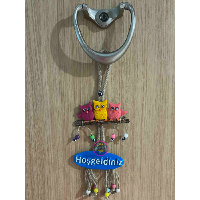 Renkli Baykuş Kapı Süsü, Dekoratif Süs, Hoşgeldiniz, Duvar Süsü
